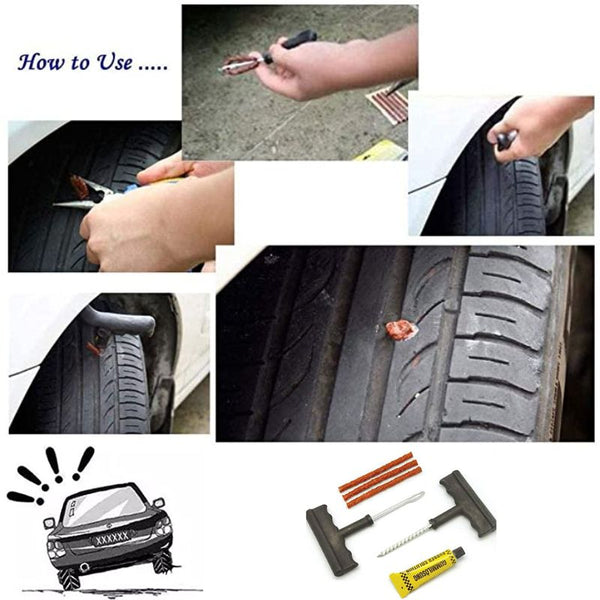 4 in 1 Universal Tubeless Tire Puncture Repair Kit - T Handle Grips 3 ...